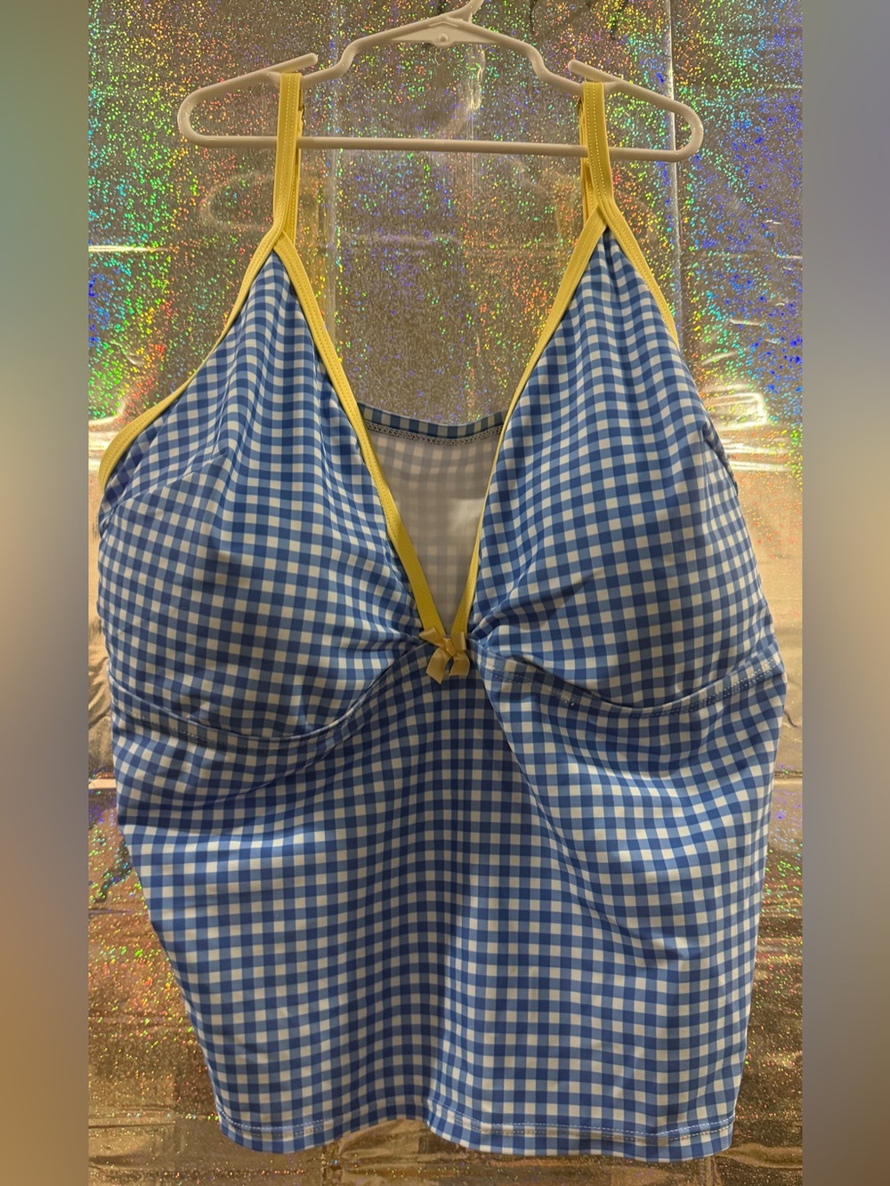 SHEIN 4XL Blue Gingham 2 Piece Bikini Set Yellow Trim Plus Size Swimwear